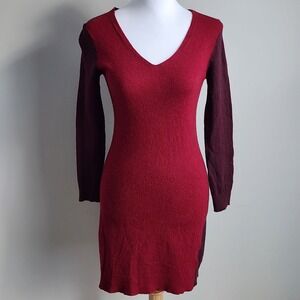 Ralph Lauren‎ XS Sweater Dress Knit Wool Alpaca Blend Colorblock Red Burgundy